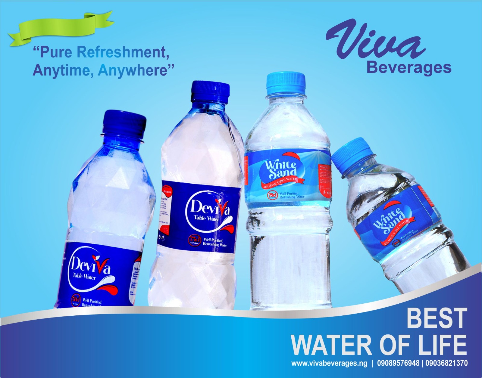 Deviva Table Water and White Sand bottled water